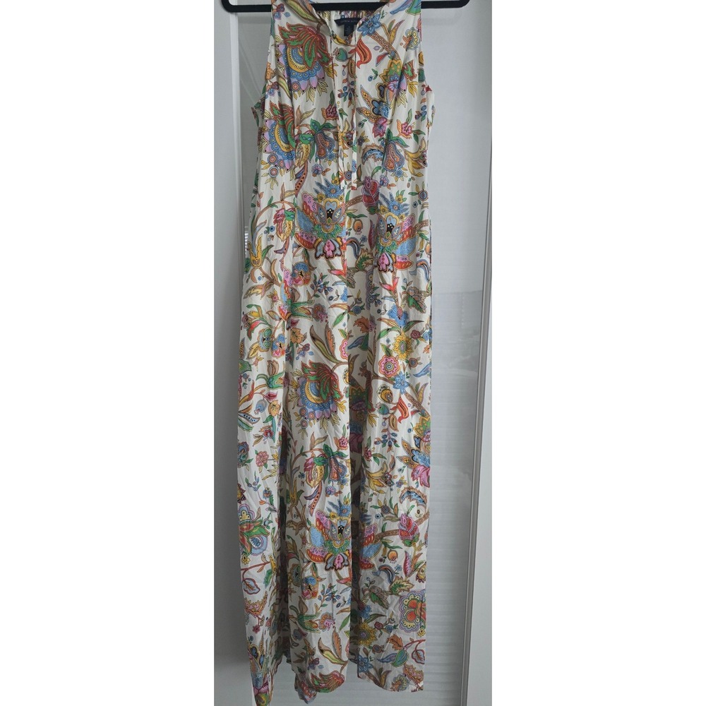Tommy Hilfiger Womens Floral Paisley Cotton Maxi Dress White Pockets Boho Medium